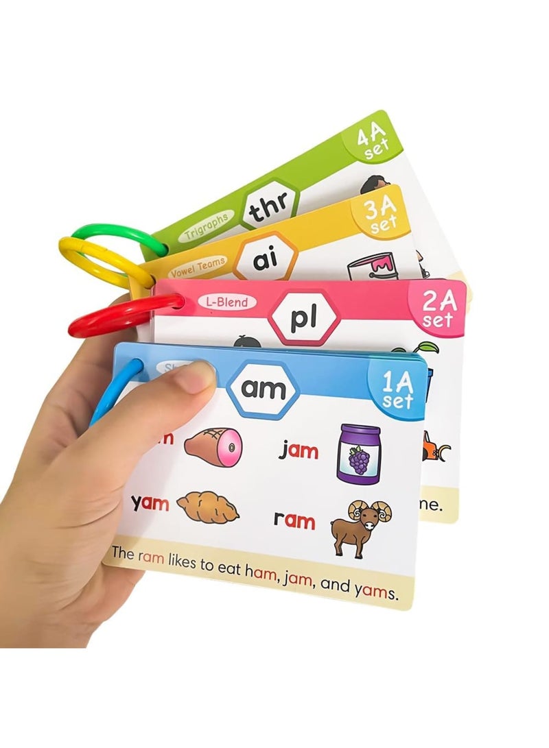 SYOSI مجموعة بطاقات فلاش لتعليم الصوتيات الإنجليزية، 20 بطاقة لمراحل الصوتيات، مجموعة تعليمية تفاعلية للقراءة تحتوي على الألفاظ المركبة، كلمات CVC، المزج، وأصوات الحروف الطويلة، ألعاب تعليمية للأعمار من 4-8 سنوات - Image 5